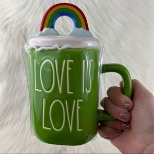 Rae Dun Love Is Love Rainbow Topper Coffee Mug Green & White New With Tags